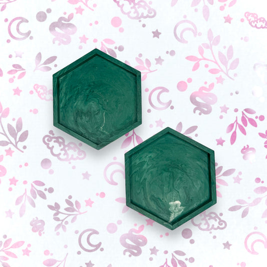 Drinks Coasters - Emerald Marble Style Hexagonal Tray