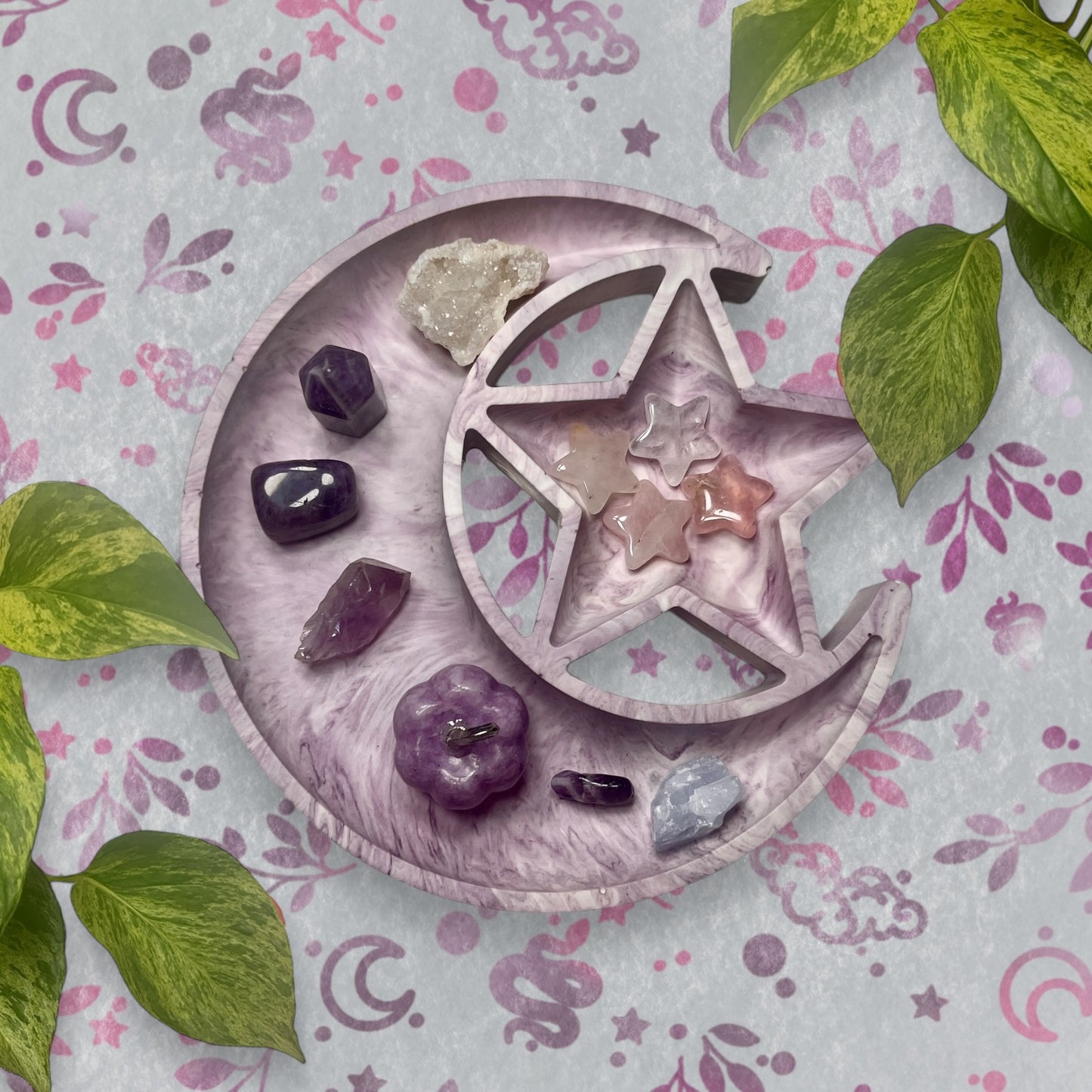 Trinket Tray - Purple Moon and Star Marble Style Ring Dish