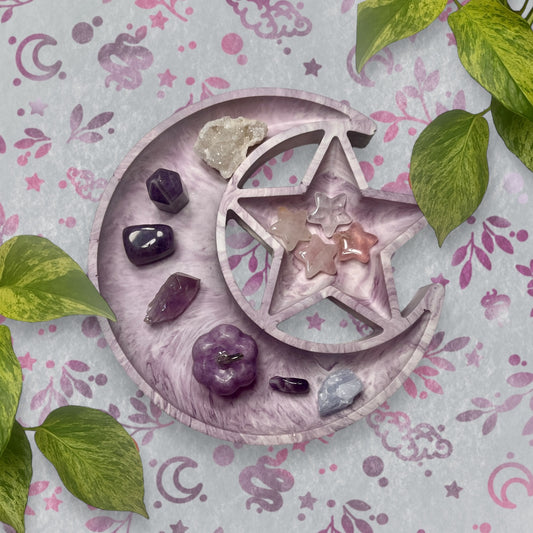 Trinket Tray - Purple Moon and Star Marble Style Ring Dish