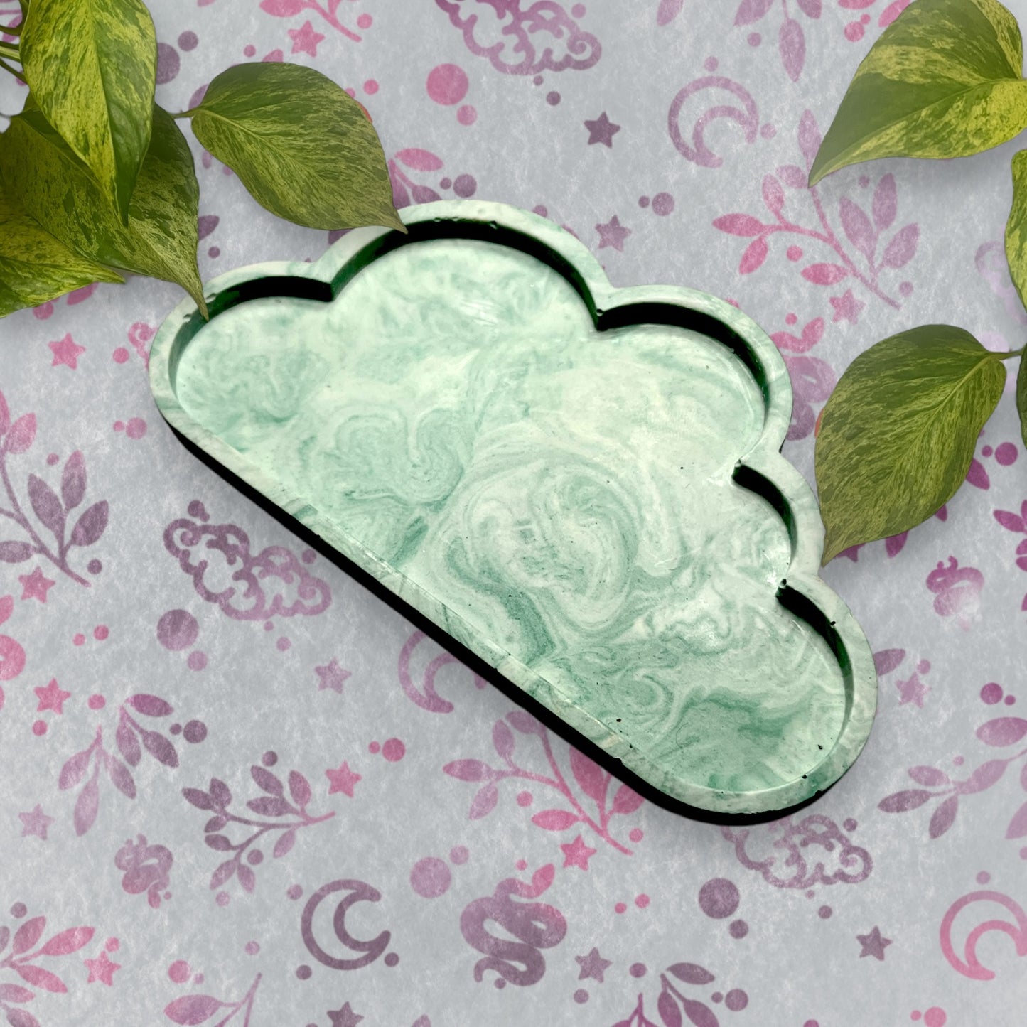 Cloud Tray - Green Marble Style Trinket Tray