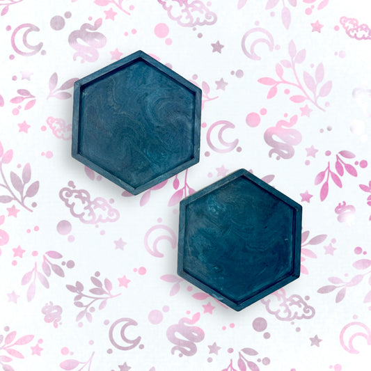 Drinks Coasters - Teal Marble Style Hexagonal Tray