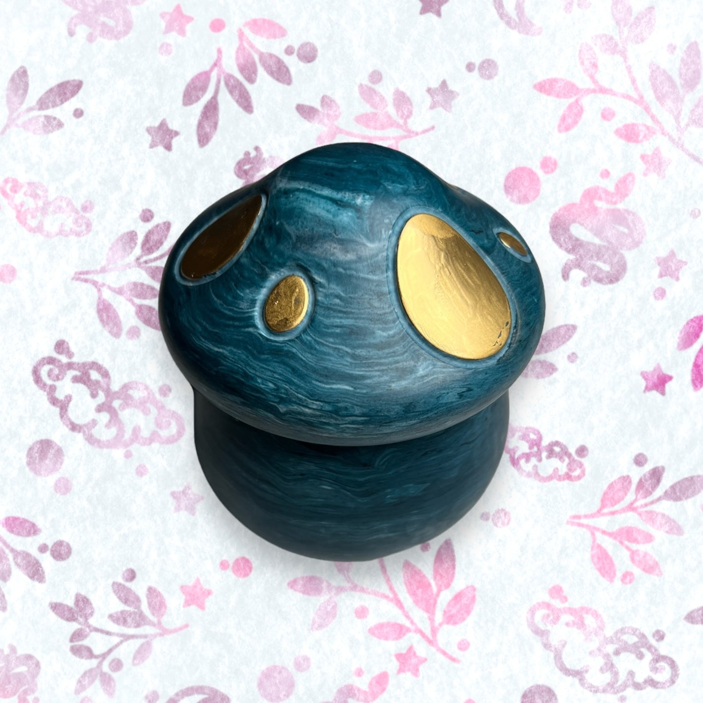 Mushroom Jar - Teal With Gold Detail Trinket Box