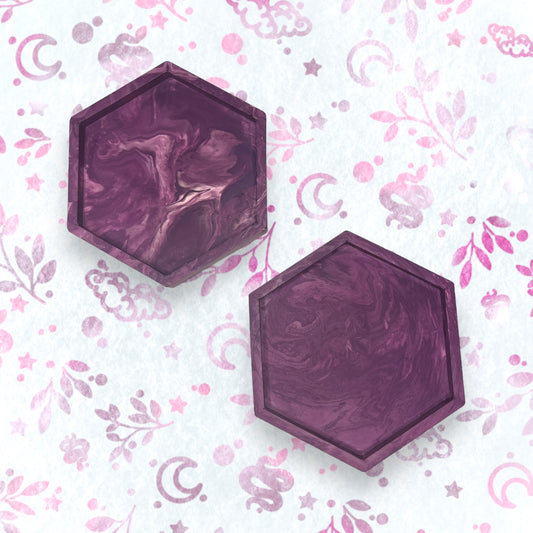 Drinks Coasters - Purple Marble Style Hexagonal Tray