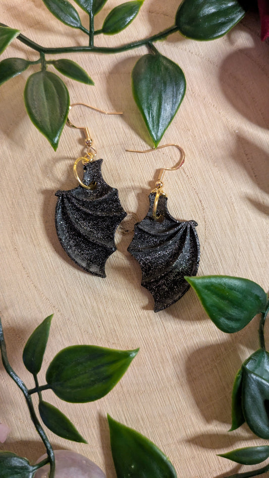 Thunder - Black Glitter Dragon Wing Earrings
