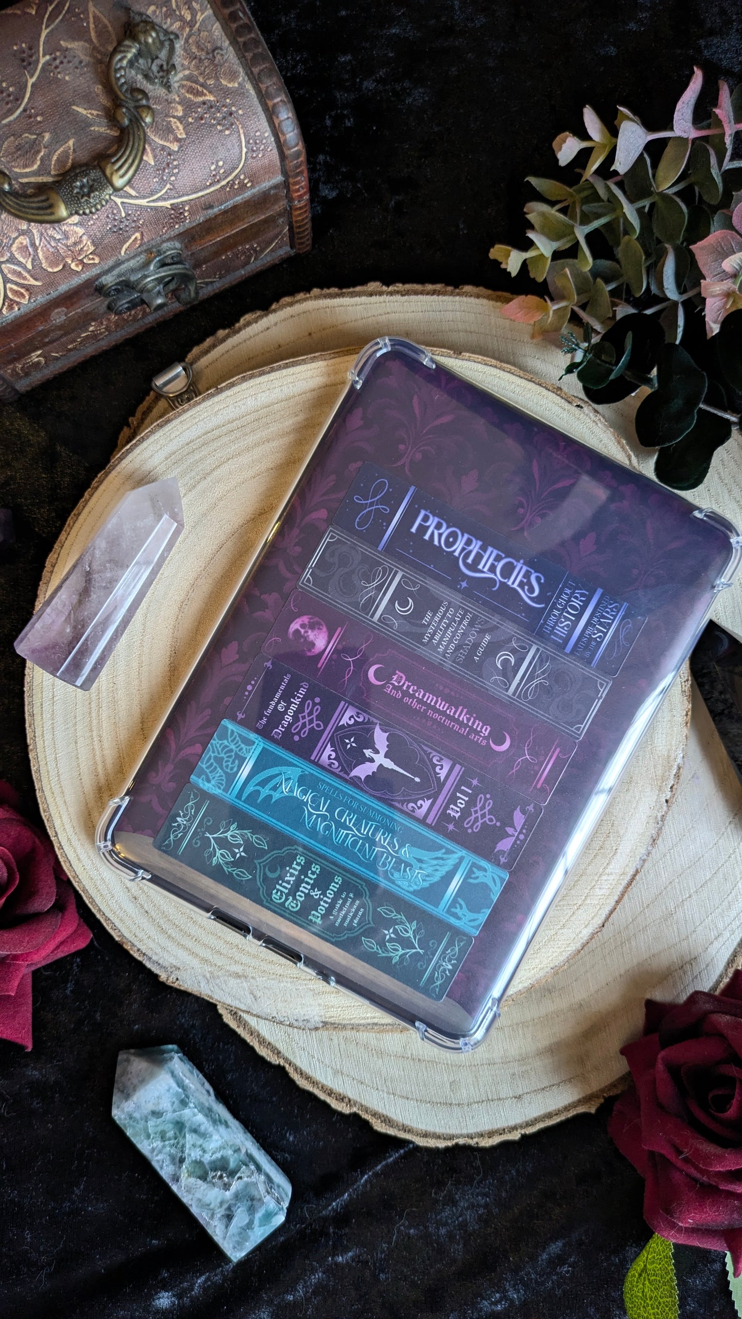 Bookshelf Design with Book Stickers E-Reader Insert for Kindle & Kobo