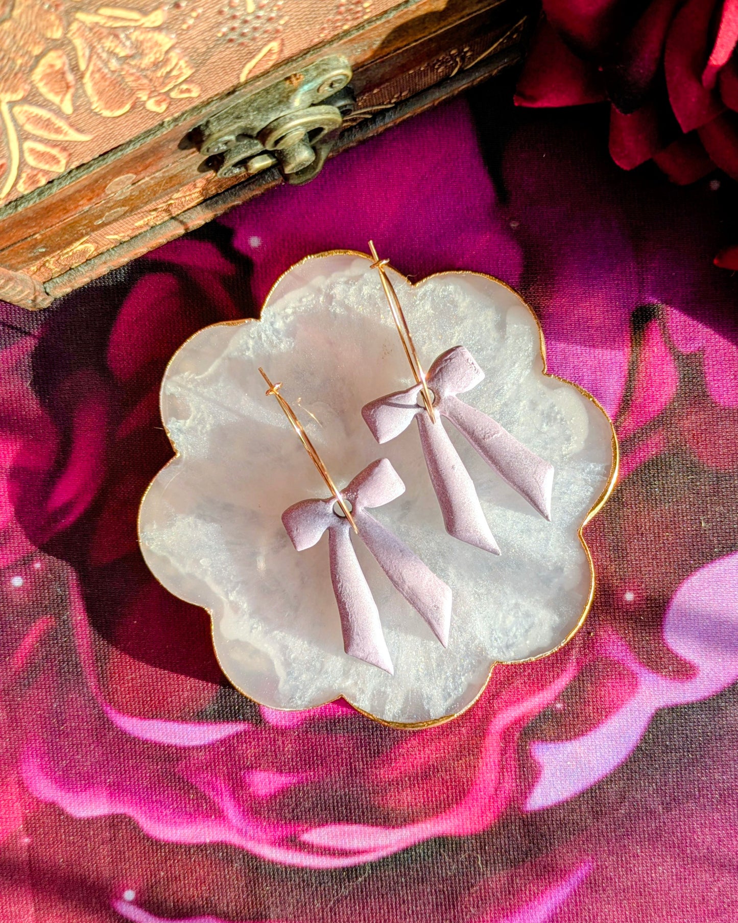 Pastel Lilac Matte Glitter Large Bow Hoop Earrings