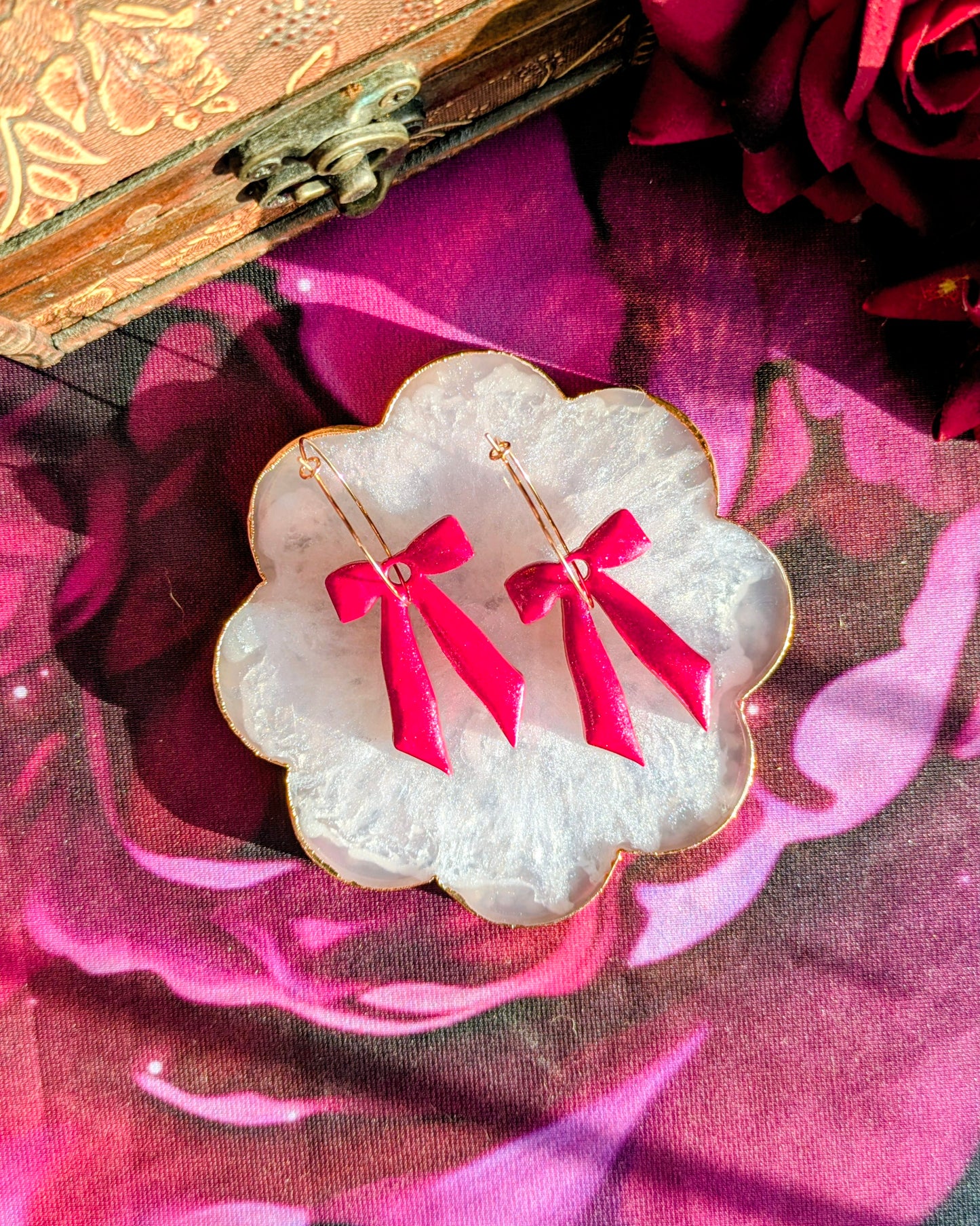 Bright Pink Large Bow Hoop Earrings