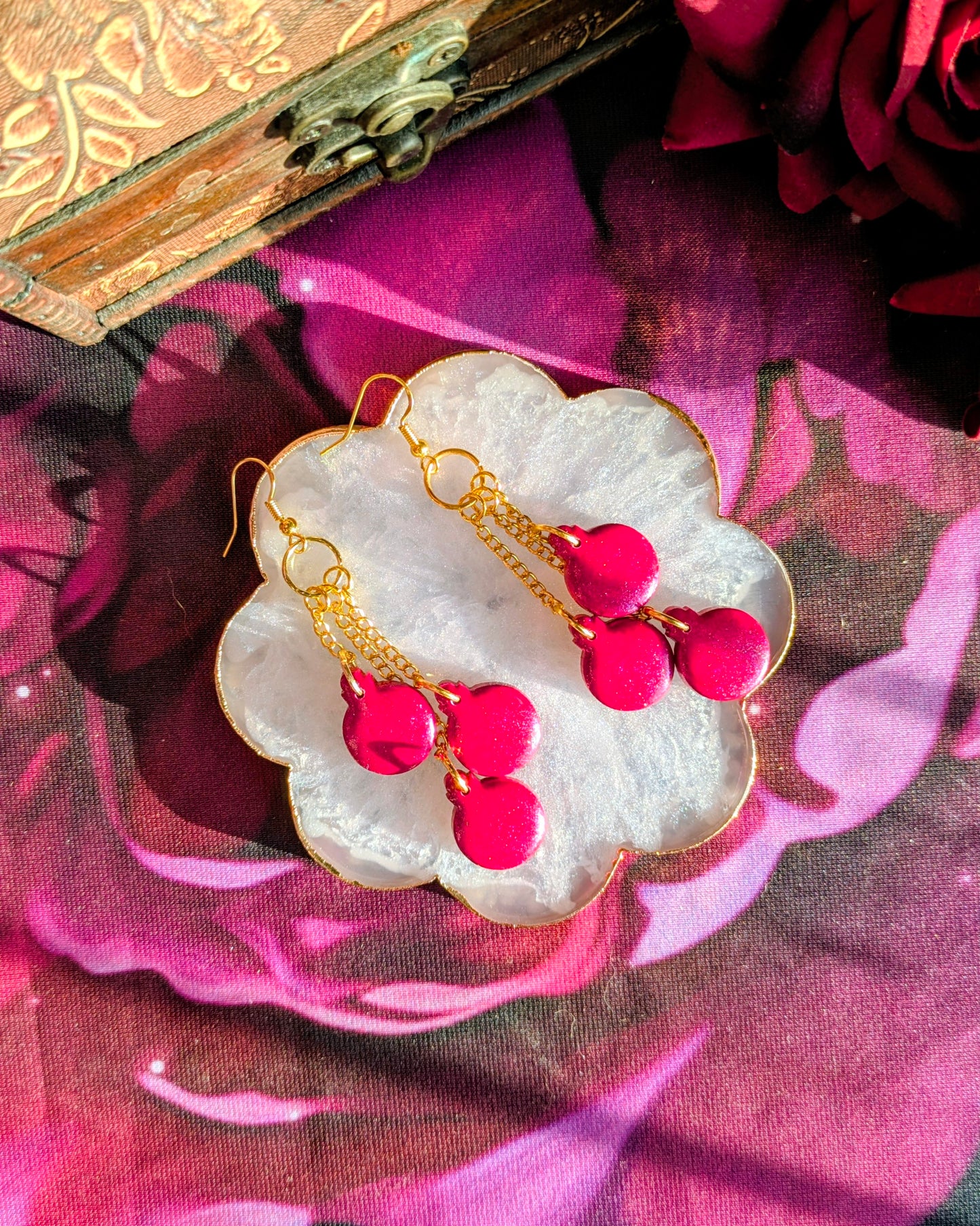 Bright Pink Glitter Bauble Earrings