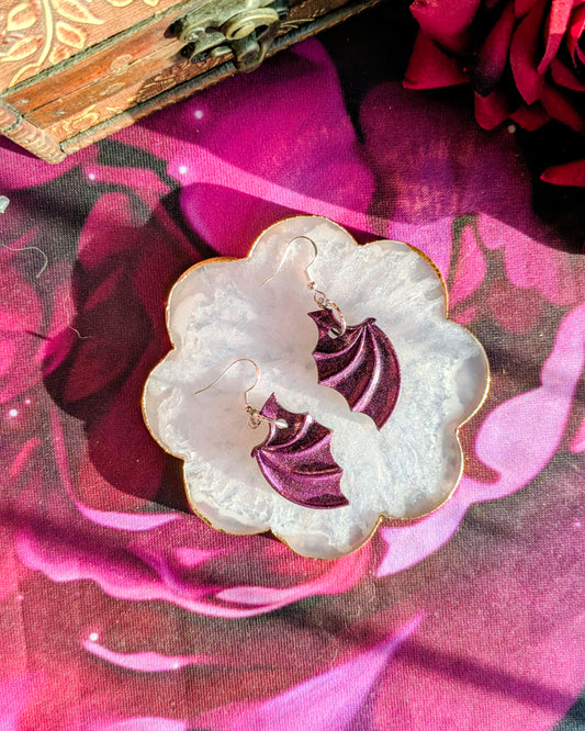 Fighter - Purple Glitter Dragon Wing Earrings