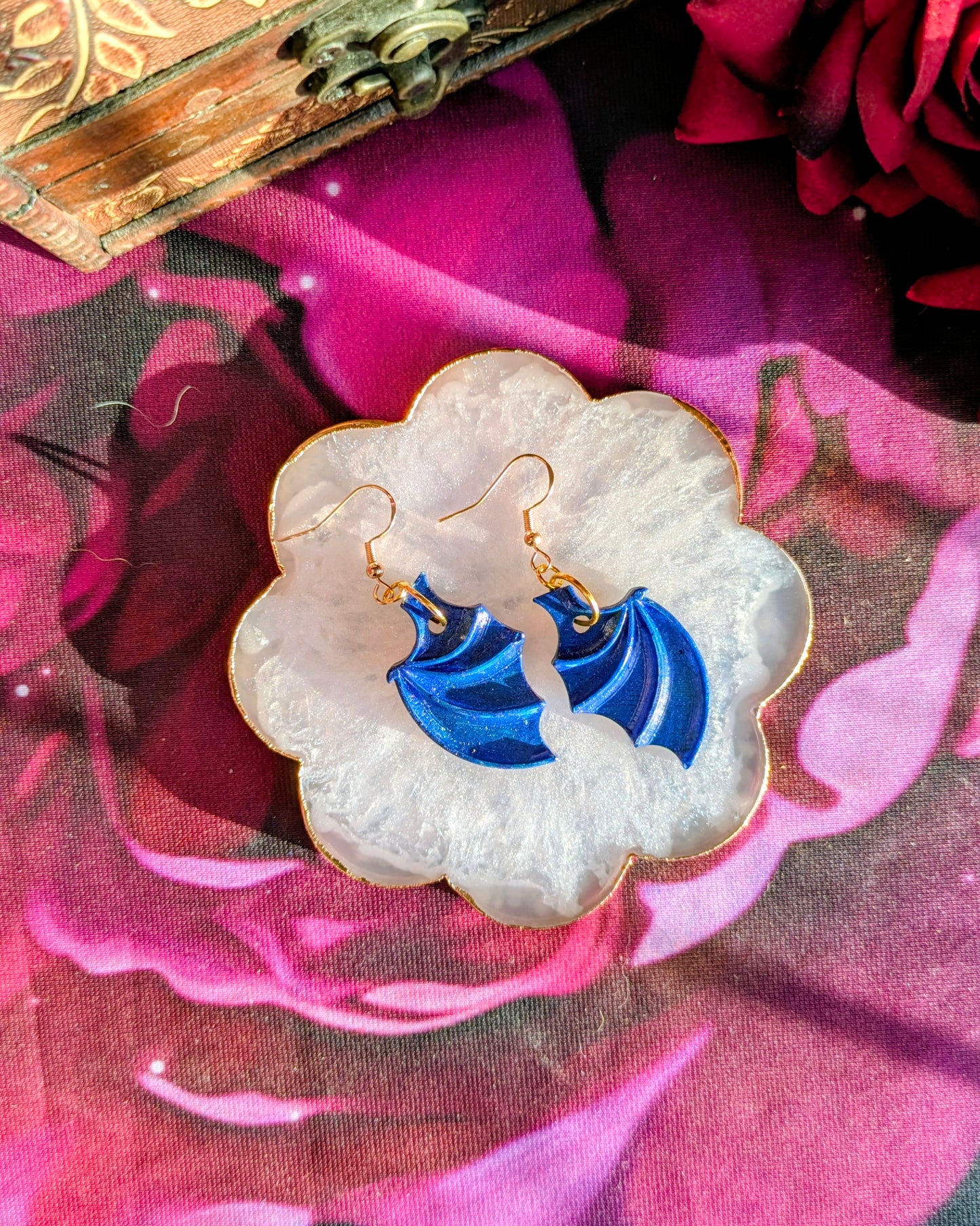 Shadow - Blue Glitter Dragon Wing Earrings