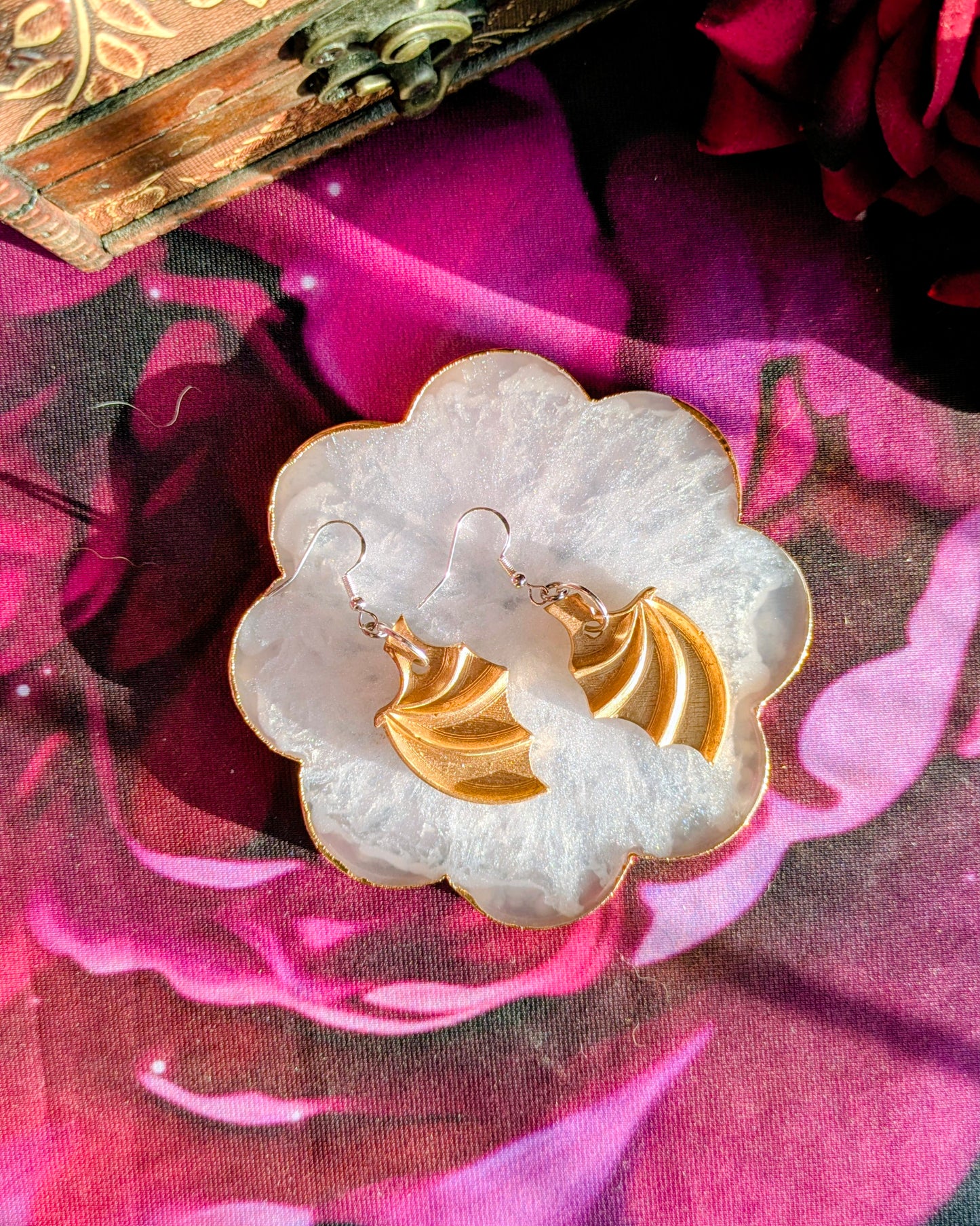 Feather - Golden Dragon Wing Earrings