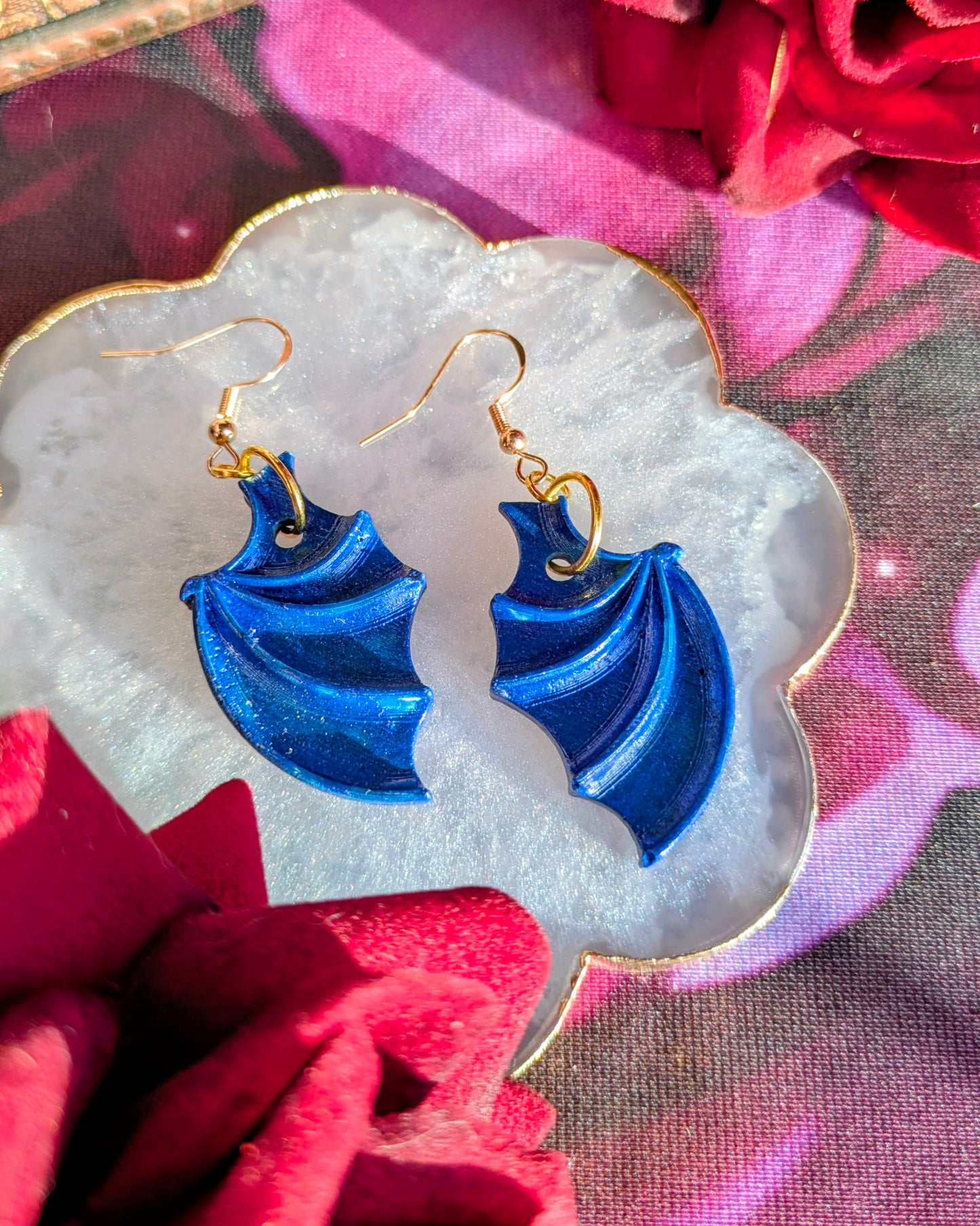 Shadow - Blue Glitter Dragon Wing Earrings