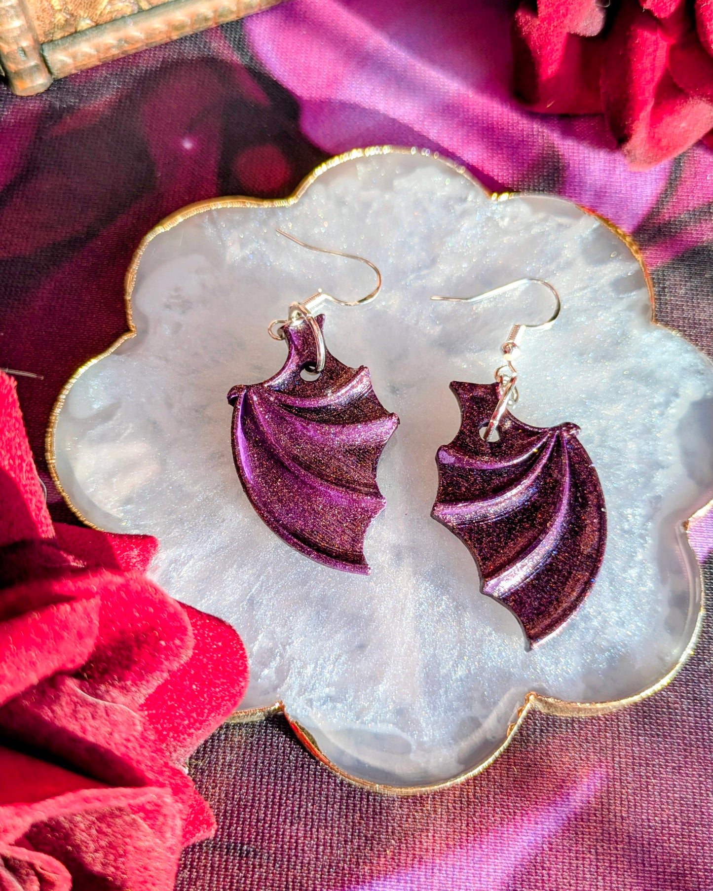 Fighter - Purple Glitter Dragon Wing Earrings