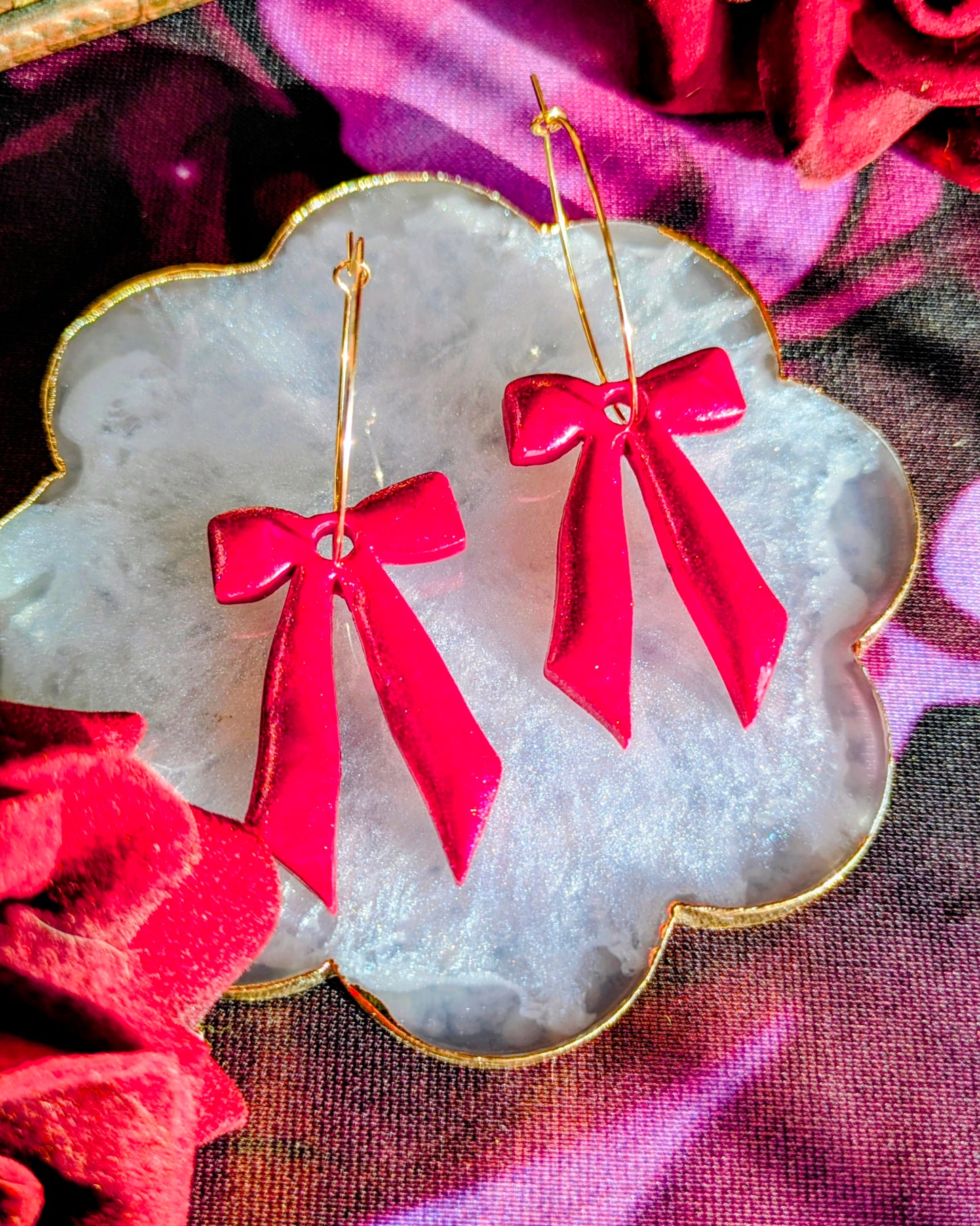 Bright Pink Large Bow Hoop Earrings