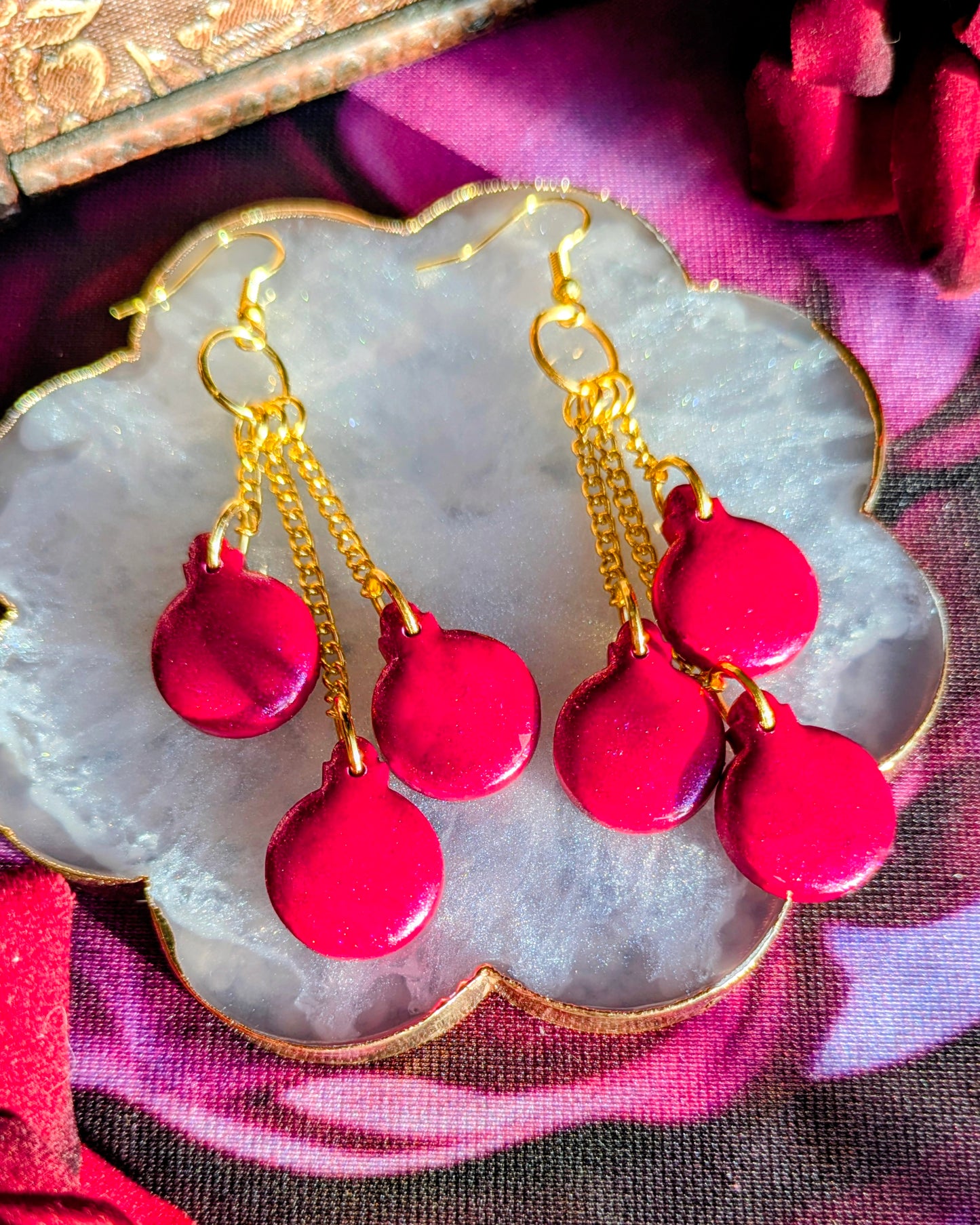 Bright Pink Glitter Bauble Earrings