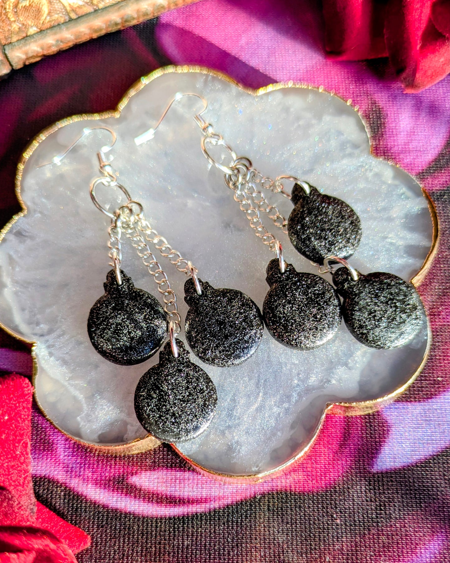 Black Glitter Bauble Earrings