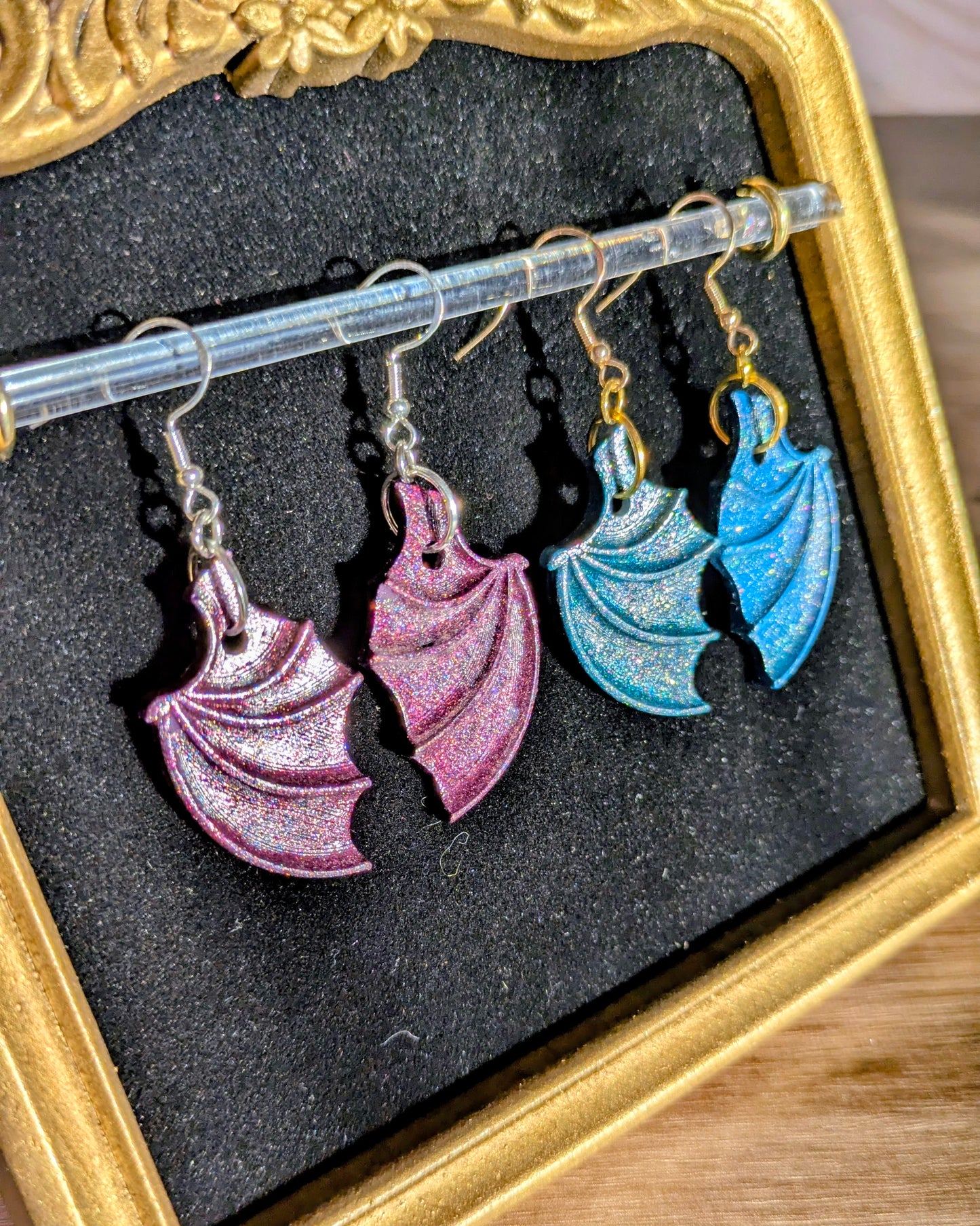 Fighter - Purple Glitter Dragon Wing Earrings