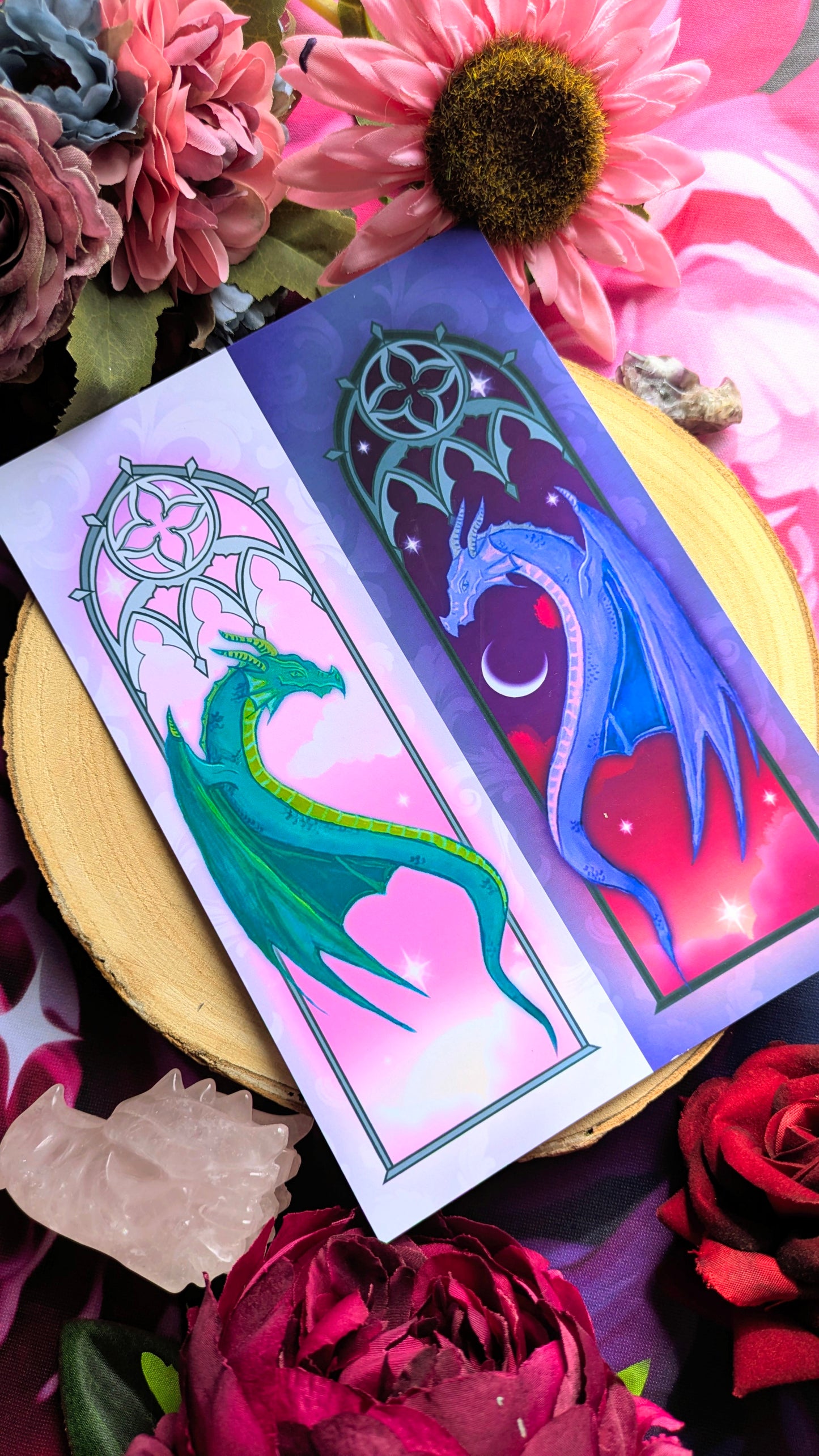 Bookshelves & Drakes - Day and Night Gothic Dragon A5 Art Print