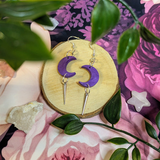 Purple Single Spike Moon Earrings
