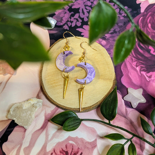 Lilac Single Spike Moon Earrings