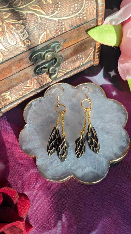 Charcoal Fairy Wing Earrings