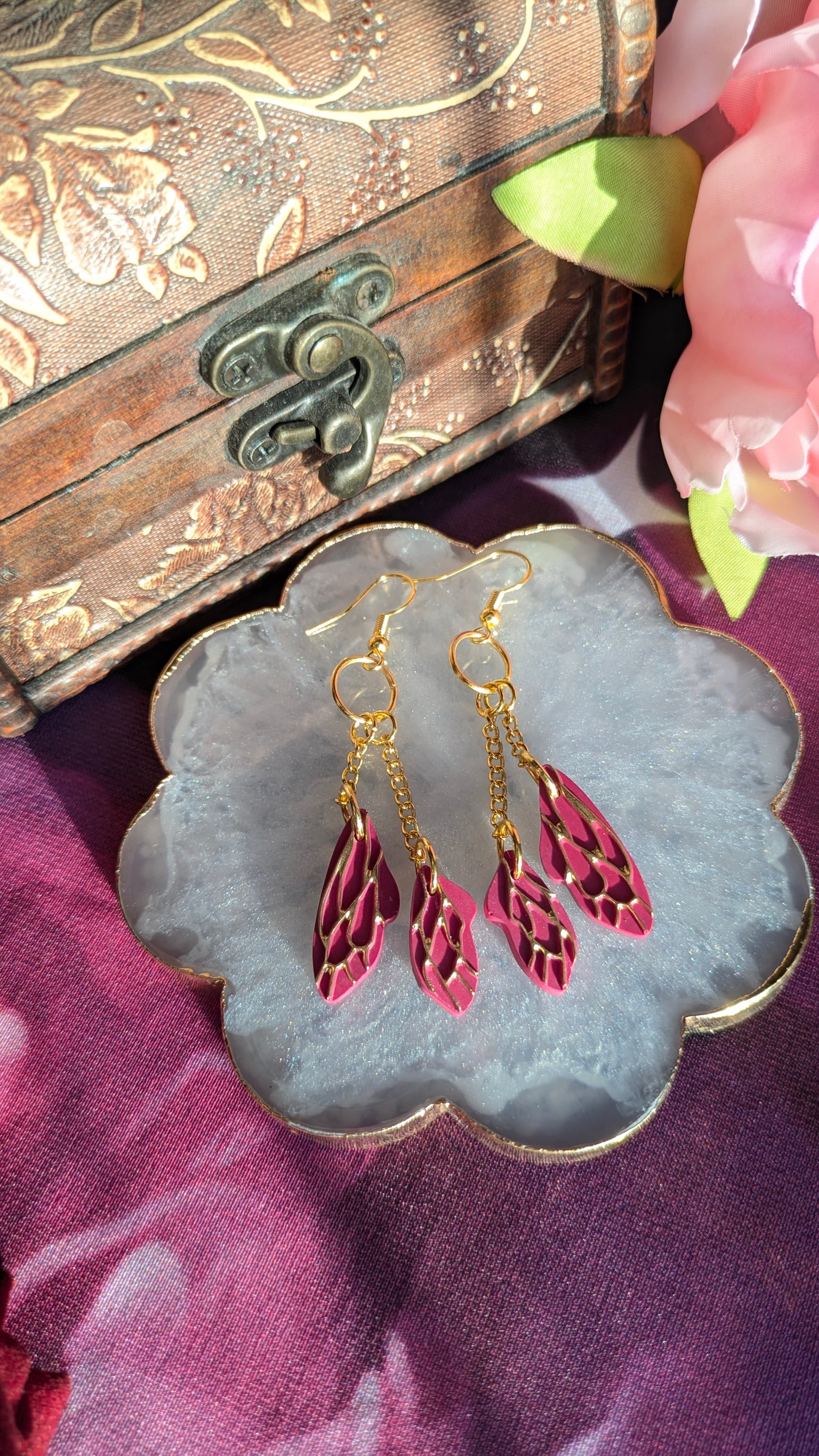 Magenta Fairy Wing Earrings