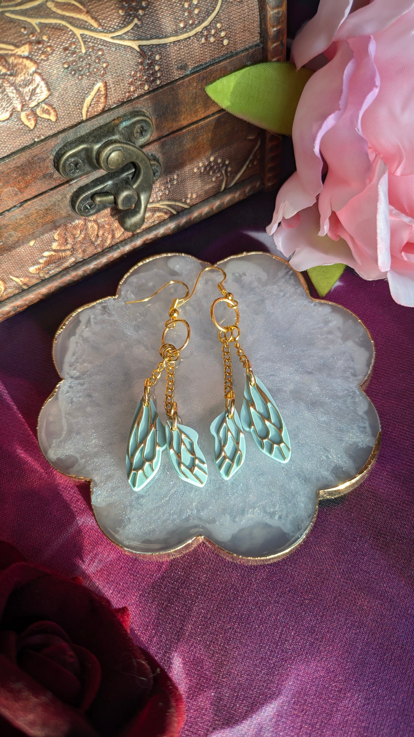 Green Fairy Wing Earrings