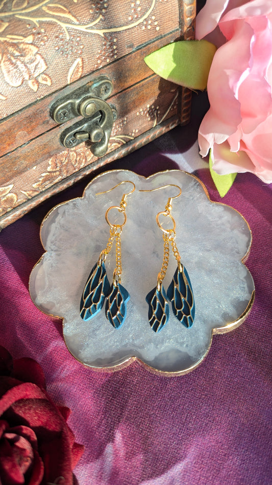 Teal Fairy Wing Earrings
