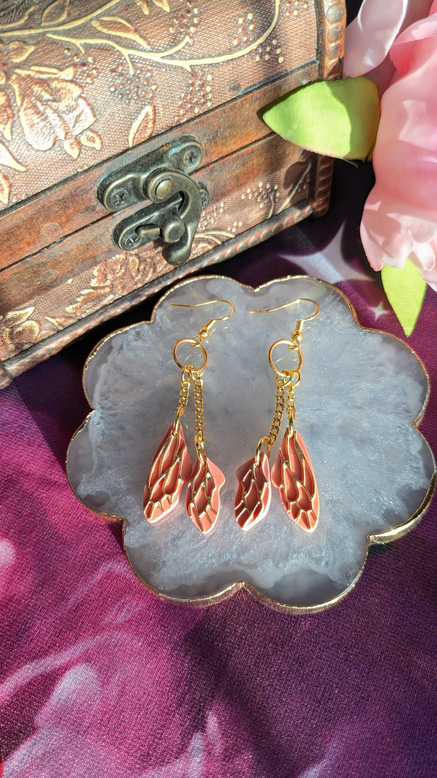 Orange Fairy Wing Earrings