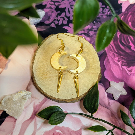 Yellow Single Spike Moon Earrings