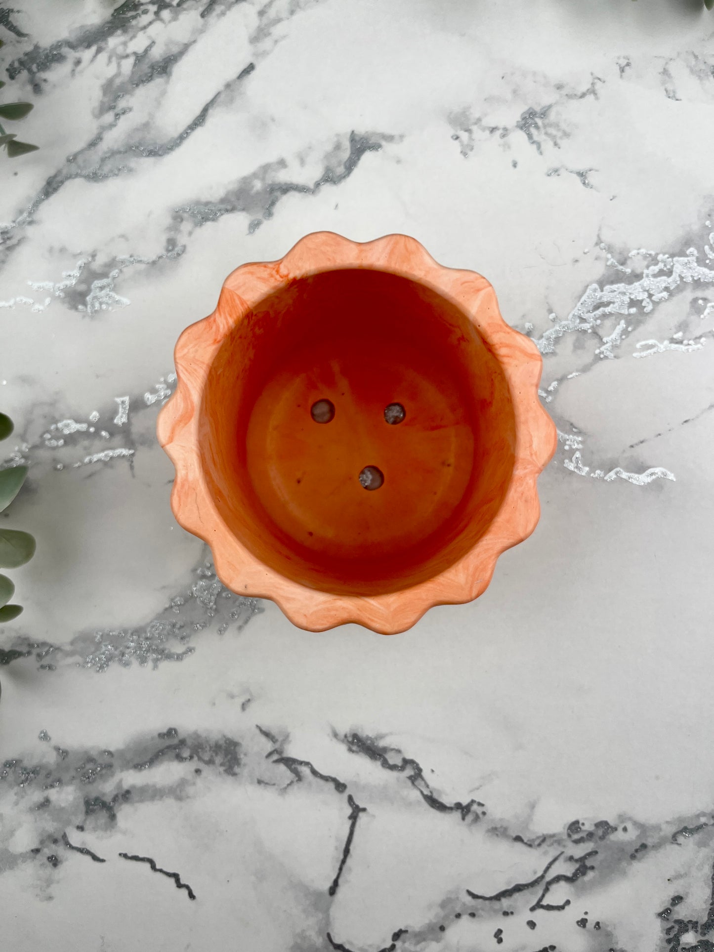 Plant Pot - Orange Geometric Faceted Design