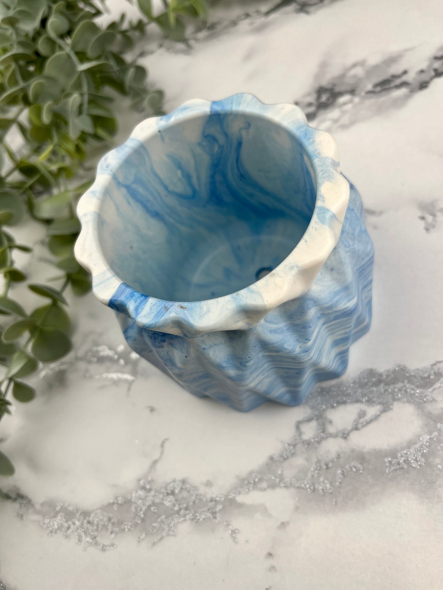 Plant Pot - Blue Geometric Faceted Design