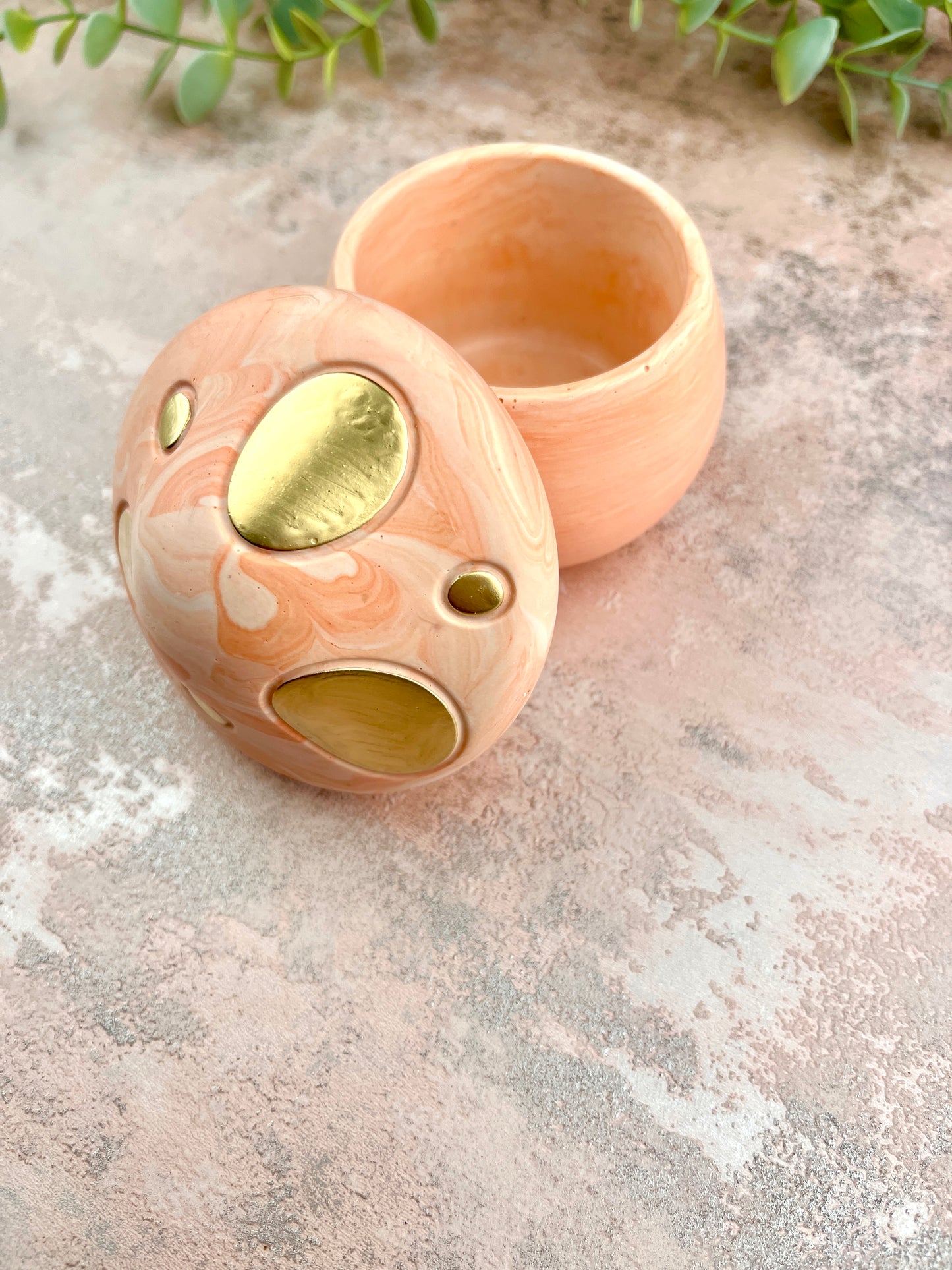 Mushroom Jar - Orange With Gold Detail Trinket Box