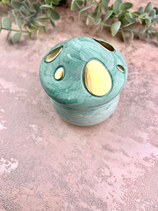 Mushroom Jar - Green With Gold Detail Trinket Box