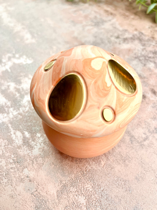 Mushroom Jar - Orange With Gold Detail Trinket Box