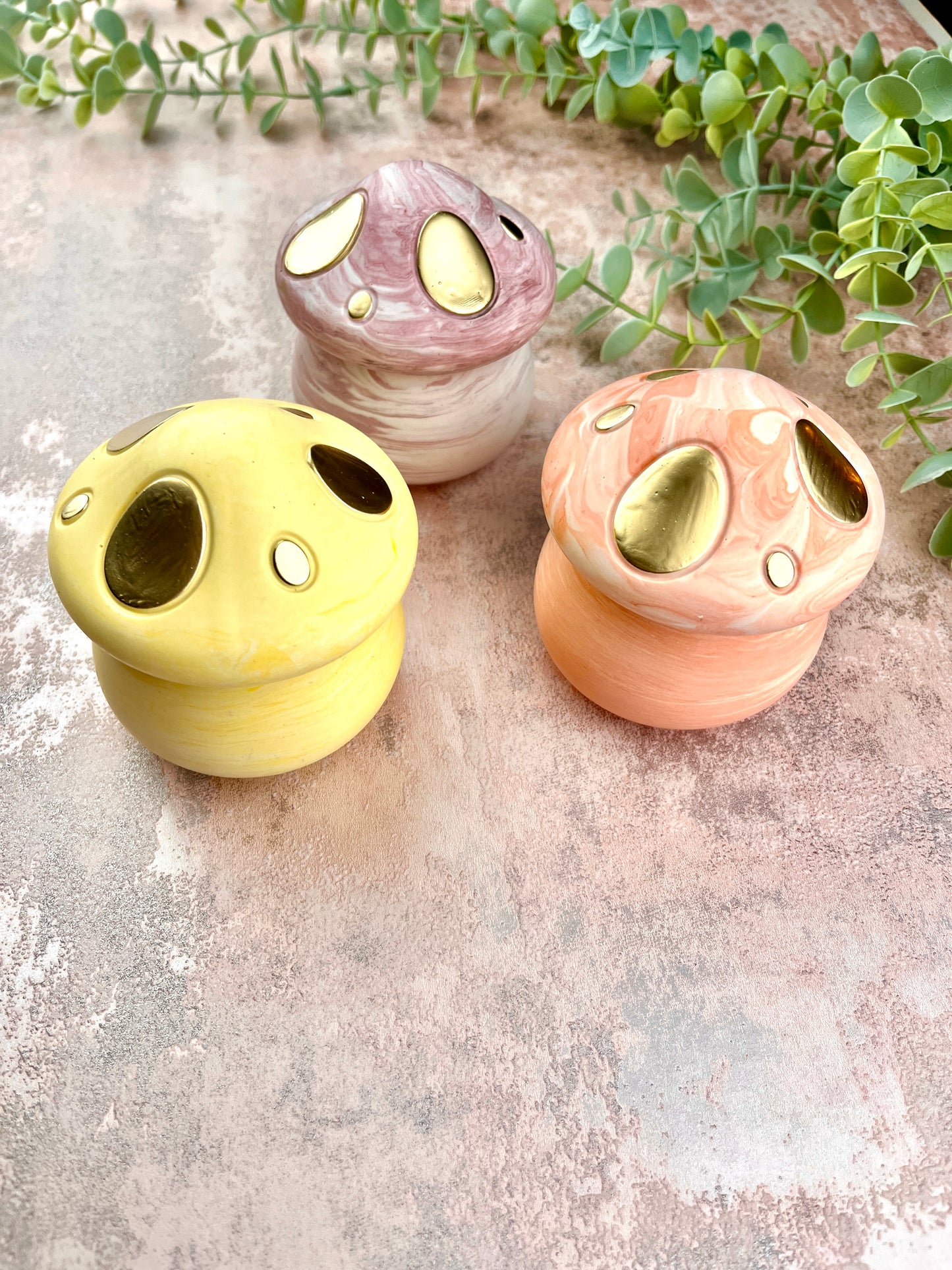 Mushroom Jar - Orange With Gold Detail Trinket Box