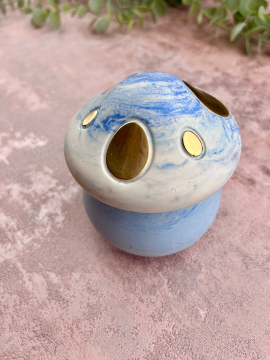 Mushroom Jar - Blue With Gold Detail Trinket Box