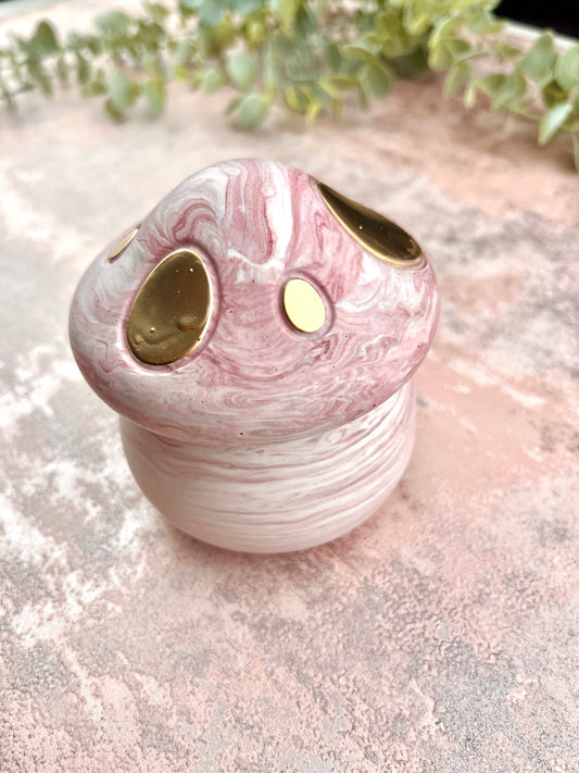 Mushroom Jar - Pink With Gold Detail Trinket Box