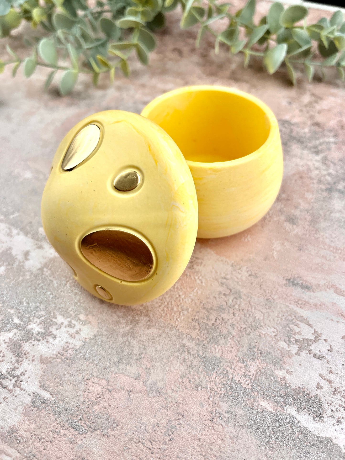 Mushroom Jar - Yellow With Gold Detail Trinket Box